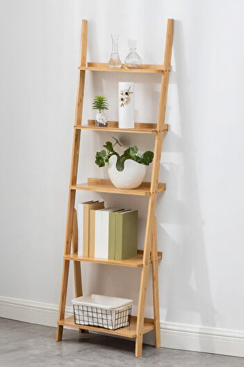Digithome Bambu 5 Raflı Merdiven Kitaplık Banyo Düzenleyici Raf Organizer Saksılık DB-0022