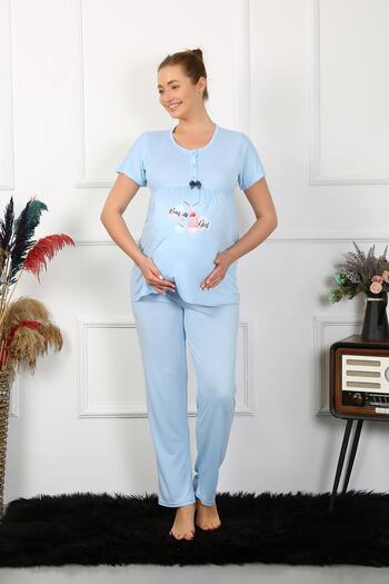 Akbeniz Kadın Kısa Kol Hamile Lohusa Pijama Takımı Mavi 45210