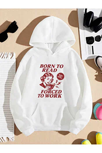 uyguntarz Unisex Born to Read Printed Oversize Sweatshirt