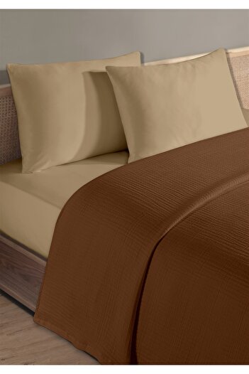 Evim 100% Natural Cotton 4 Layer Muslin Luxury Single Pique Set Dark Brown 160X230Cm