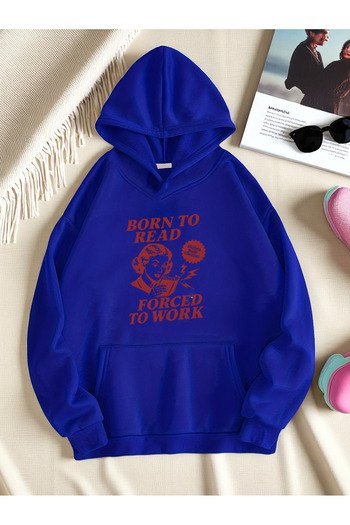 uyguntarz Unisex Born to Read Printed Oversize Sweatshirt
