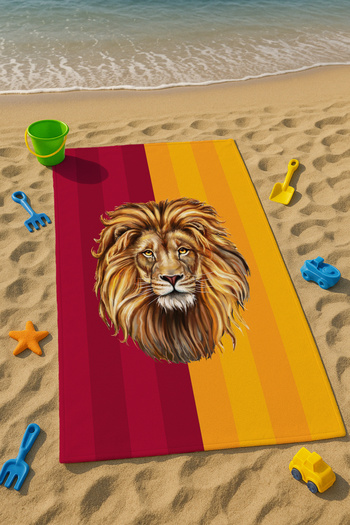 Talia Home Yellow Red Lion Patterned Children's Beach - Pool - Bath Towel Tlaph-318