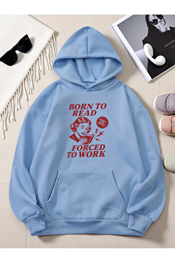 uyguntarz Unisex Born to Read Printed Oversize Sweatshirt