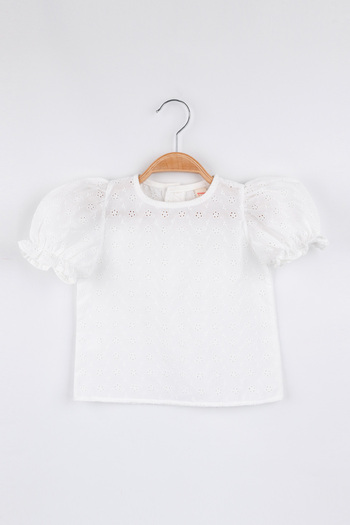 Le Mabelle White Short Sleeve Fisto Girl's Blouse