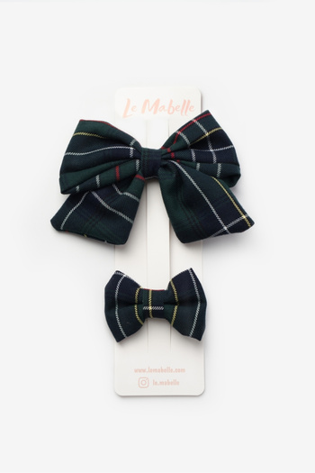Le Mabelle Green Plaid Bow Mother Daughter Buckle Set