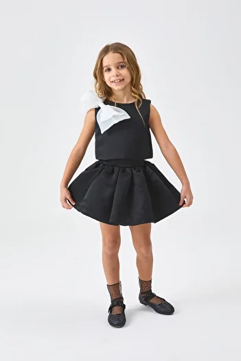 Le Mabelle Girl's Double Suit with Black Organza Bow - Gale