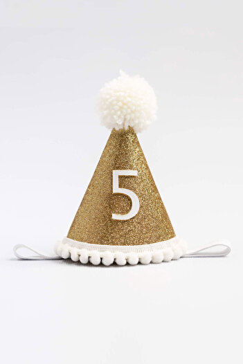 Le Mabelle Κορώνα γενεθλίων Ecru 5 Years Pompom Funnel