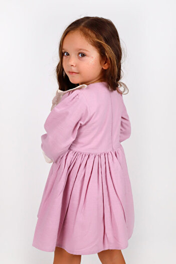 Le Mabelle Lilac Scallop Collar Linen Girls' Dress - Trinetta