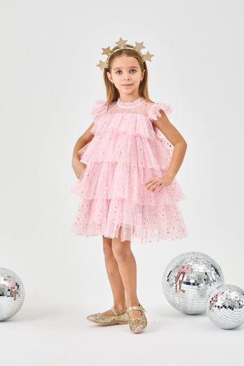 Le Mabelle Ροζ Starry Layered Girl's Tulle φόρεμα - Essie