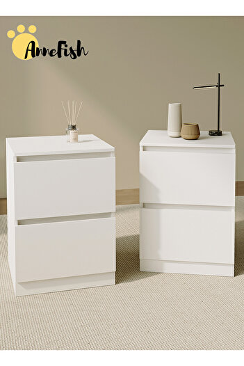 AnneFish 2pcs 40*40*55cm NightStand for Bedroom Rustic Side Table Simple Bedside End Table with 2 Drawers