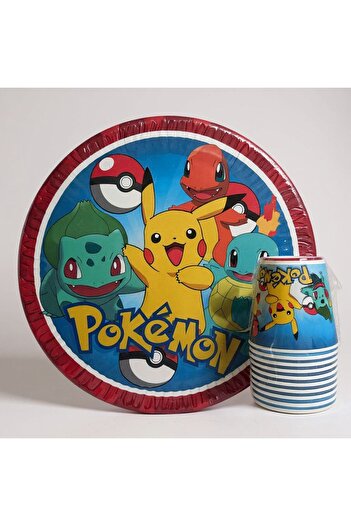 Cadde Süs Pokemon 8'li Kağıt Tabak Bardak Seti
