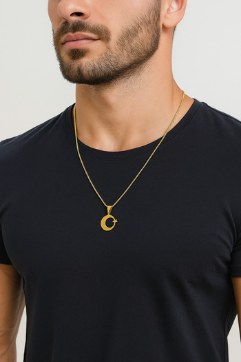 axexuar Moon Star 316L Steel Chain Steel Pendant Gold Yellow Plated Stainless 55 cm