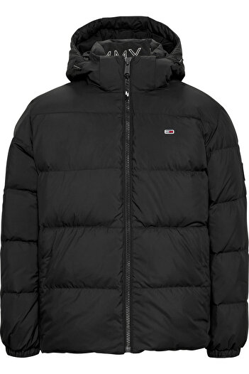 Tommy Hilfiger Men's Brand Logo Full Zipper Hooded Black Coat Suitable for Daily Use Dm0Dm19