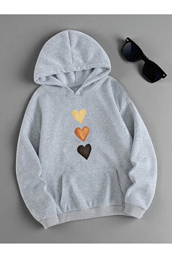 uyguntarz Unisex Row Heart Printed Oversize Sweatshirt