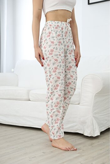 Arvin Pijama Pantaloni de pijama confortabili din bumbac pieptănat cu modele pentru femei, roz