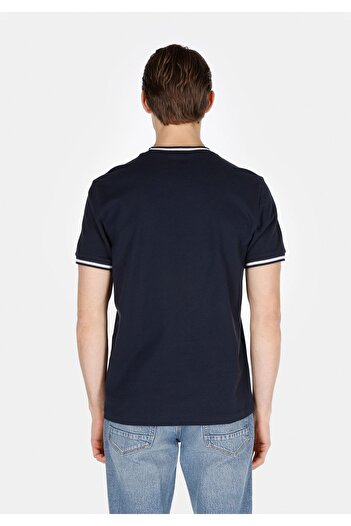 Colin's Regular Fit Round Neck Cotton Jacquard Men's Navy Blue Short Sleeve T-Shirt