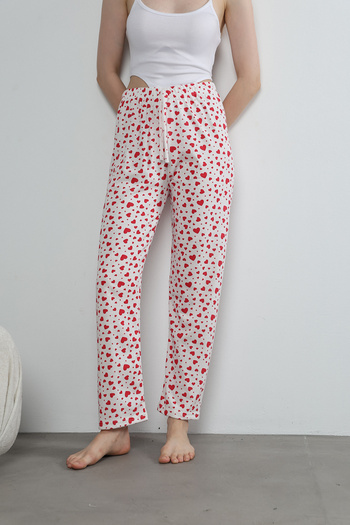 Arvin Pijama Pantaloni de pijama subțiri cu talie elastică pentru femei cu model de inimă