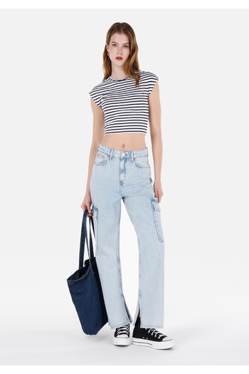 Colin's 991 Aster Cargo Fit High Waist Narrow Leg Women's Blue Jean Trousers