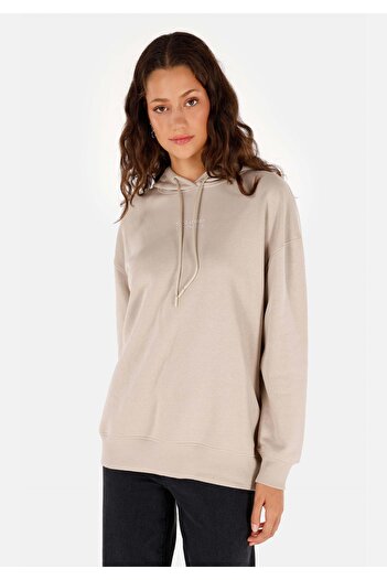 Colin's Comfort Fit Hooded Printed Women's Beige Sweatshirt