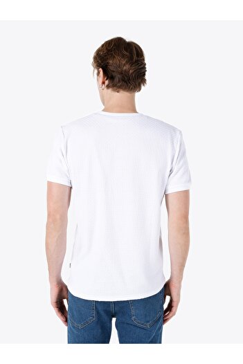 Colin's White Men's - Square Embroidered Crew Neck Short Sleeve T-Shirt