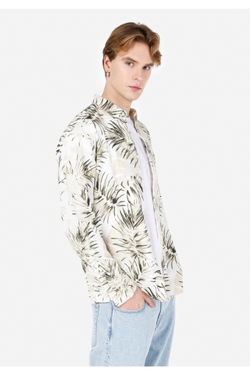 Colin's Regular Fit Shirt Neck Printed Men's Beige Long Sleeve Shirt