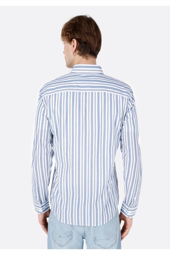 Colin's Сlim Fit Shirt Neck Смугаста чоловіча сорочка з довгими рукавами, синя