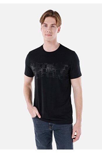 Colin's Regular Fit Crew Neck Printed Black Men's Short Sleeve T-Shirt Cl 1069257