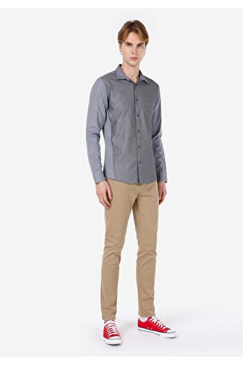 Colin's Slim Fit πουκάμισο με λαιμόκοψη μασίφ ανδρικό γκρι μακρυμάνικο πουκάμισο