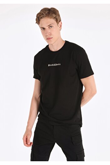 Colin's Μαύρο ανδρικό κοντομάνικο μπλουζάκι Regular Fit Crew Neck - εμπριμέ