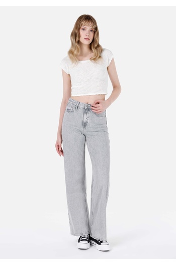 Colin's Regular Fit High Waist Wide Leg Women's Gray Denim Jean Trousers with Pockets