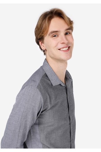 Colin's Slim Fit πουκάμισο με λαιμόκοψη μασίφ ανδρικό γκρι μακρυμάνικο πουκάμισο