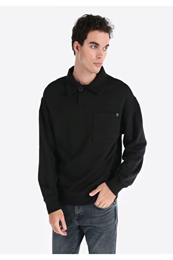 Colin's Ανδρικό μακρυμάνικο μπλουζάκι Comfort Fit Polo με λαιμόκοψη σε μαύρο χρώμα