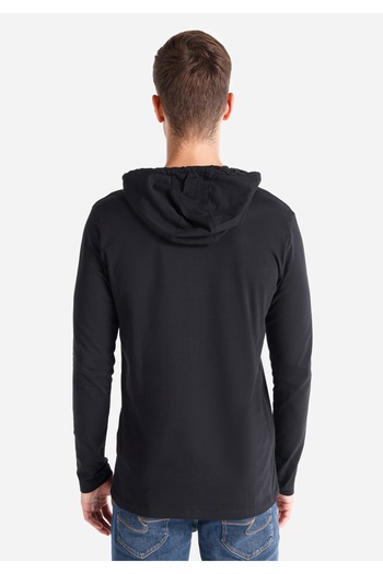 Colin's Regular Fit Hooded Plain Men's Black Long Sleeve T-Shirt