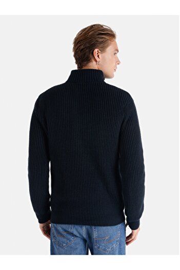 Colin's Slim Fit Turtle Neck Jacquard Men's Navy Blue Sweater