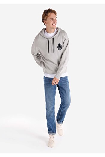 Colin's Regular Fit Baskılı Kapüşonlu Gri Erkek Kazak