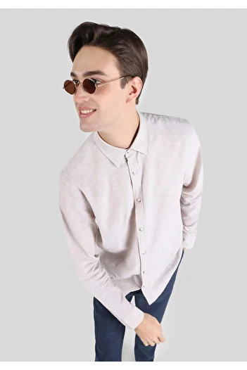 Colin's Comfort Fit Shirt Neck Plain Men's Beige Pocketless Long Sleeve Shirt