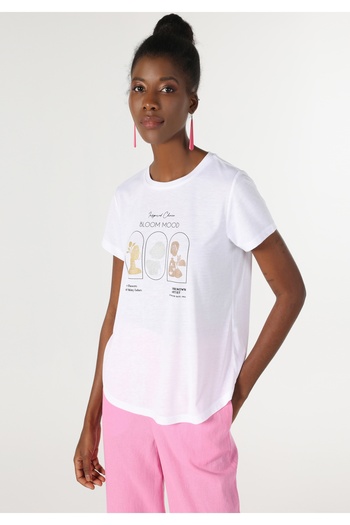 Colin's Λευκό Γυναικείο Tshirt Σκούρο μανίκι