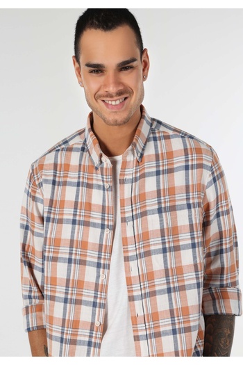 Colin's Regular Fit Shirt Neck Plaid Men's Orange Long Sleeve Shirt