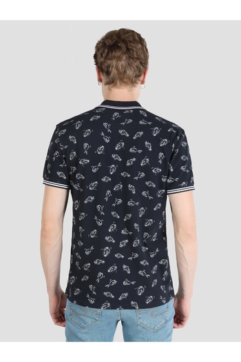 Colin's Regular Fit Polo Neck Patterned Printed Men's Navy Blue Short Sleeve T-Shirt