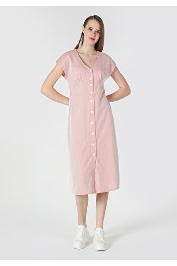 Colin's Regular Fit Striped Women's Red Short Sleeve Dress