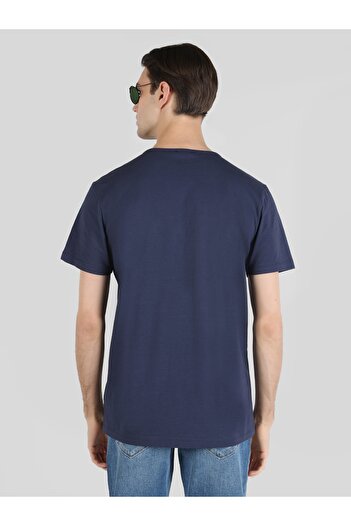 Colin's Regular Fit Round Neck Plain Knitted Men's Navy Blue Short Sleeve T-Shirt