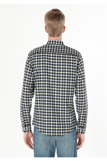 Colin's Сlim Fit Shirt Neck Екоси чоловіча синя сорочка з довгими рукавами