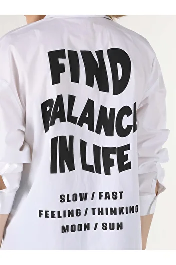 Colin's Relaxed Fit Shirt Neck Printed Women's White Long Sleeve Shirt