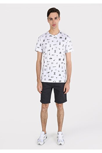 Colin's Regular Fit Yuvarlak Yaka Baskılı Erkek Beyaz Kısa Kol Tişört
