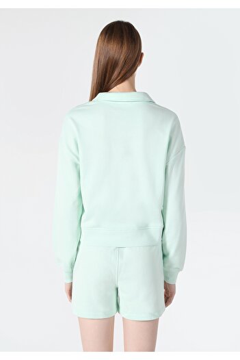Colin's Regular Fit Polo Neck Embroidered Women's Green Sweatshirt