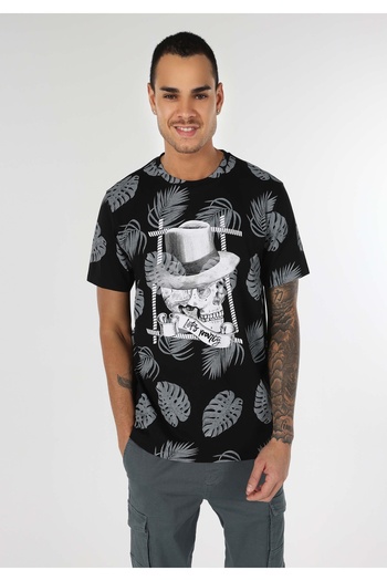 Colin's Regular Fit Round Neck Printed Men's Black Short Sleeve T-Shirt