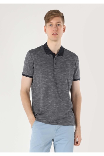 Colin's Regular Fit Polo Neck Jacquard Men's Navy Blue Short Sleeve T-Shirt