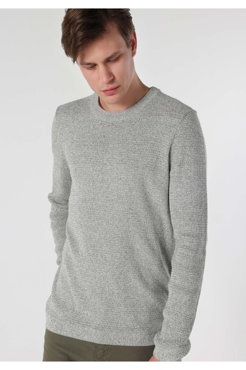 Colin's Ανδρικό πράσινο πουλόβερ Slim Fit Jacquard με στρογγυλή λαιμόκοψη
