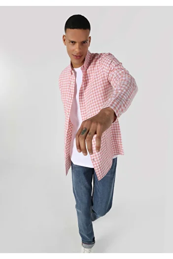 Colin's Regular Fit Shirt Neck Checkered Men's Red Long Sleeve Shirt