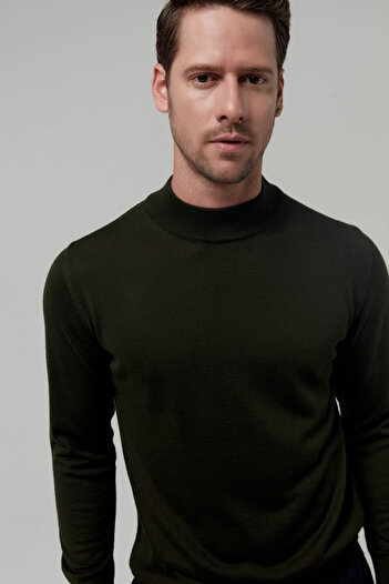 D'S Damat Ds Damat Regular Fit Khaki Plain Knitted Wool Blended Sweater